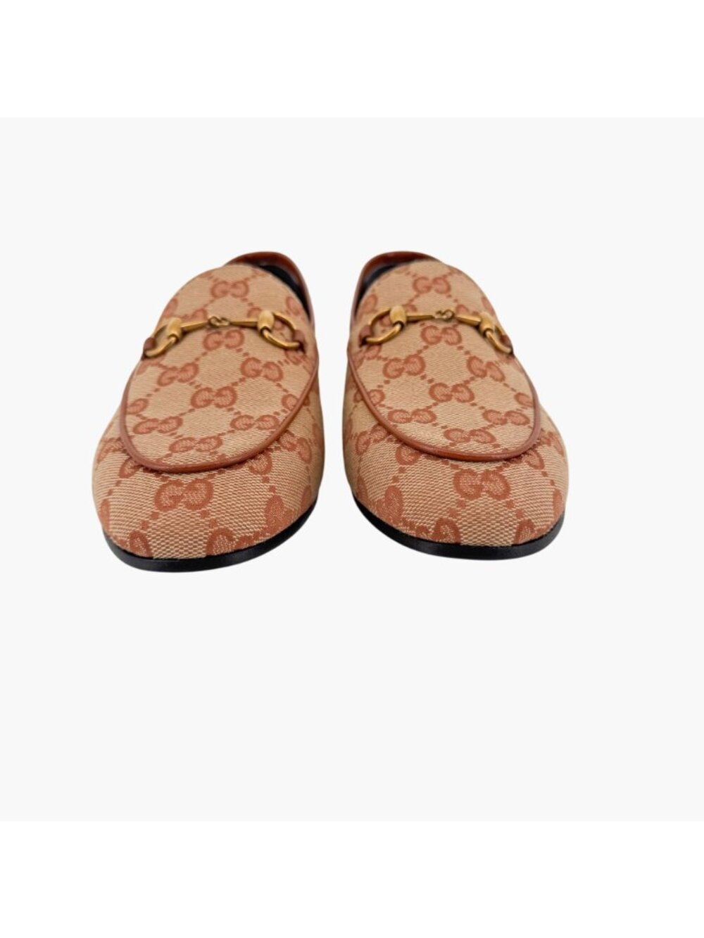 Gucci Jordaan Horsebit Loafers Size 37 US 7 Beige GG Monogram Canvas Flat Shoe - Picture 7 of 15